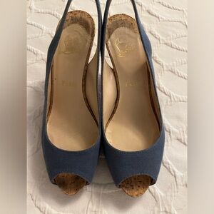 Christian Loubitin Dusky Blue Peep Toe sling back pump
